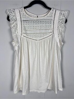 LOFT Eyelet Flutter Sleeve Cream Women’s Top Blouse Cotton Size Medium